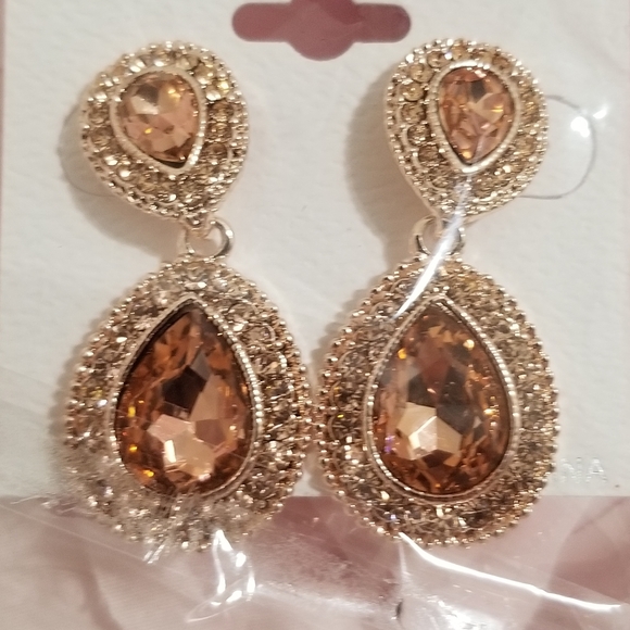 Rhinestone Trim Teardrop Evening Earrings. - Picture 3 of 3